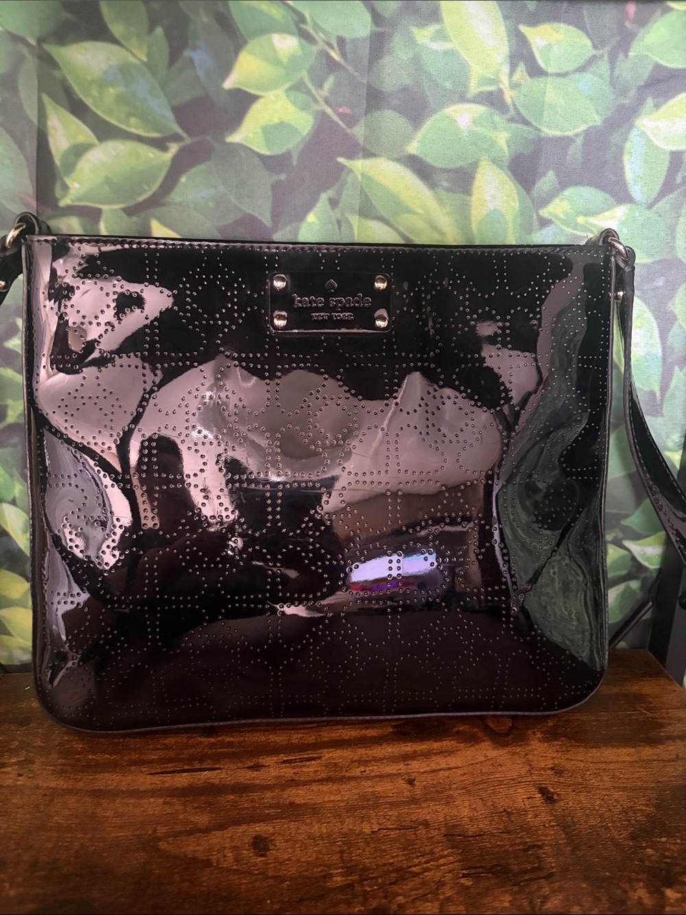 kate spade Black Patent Perforated Crossbody Bag
